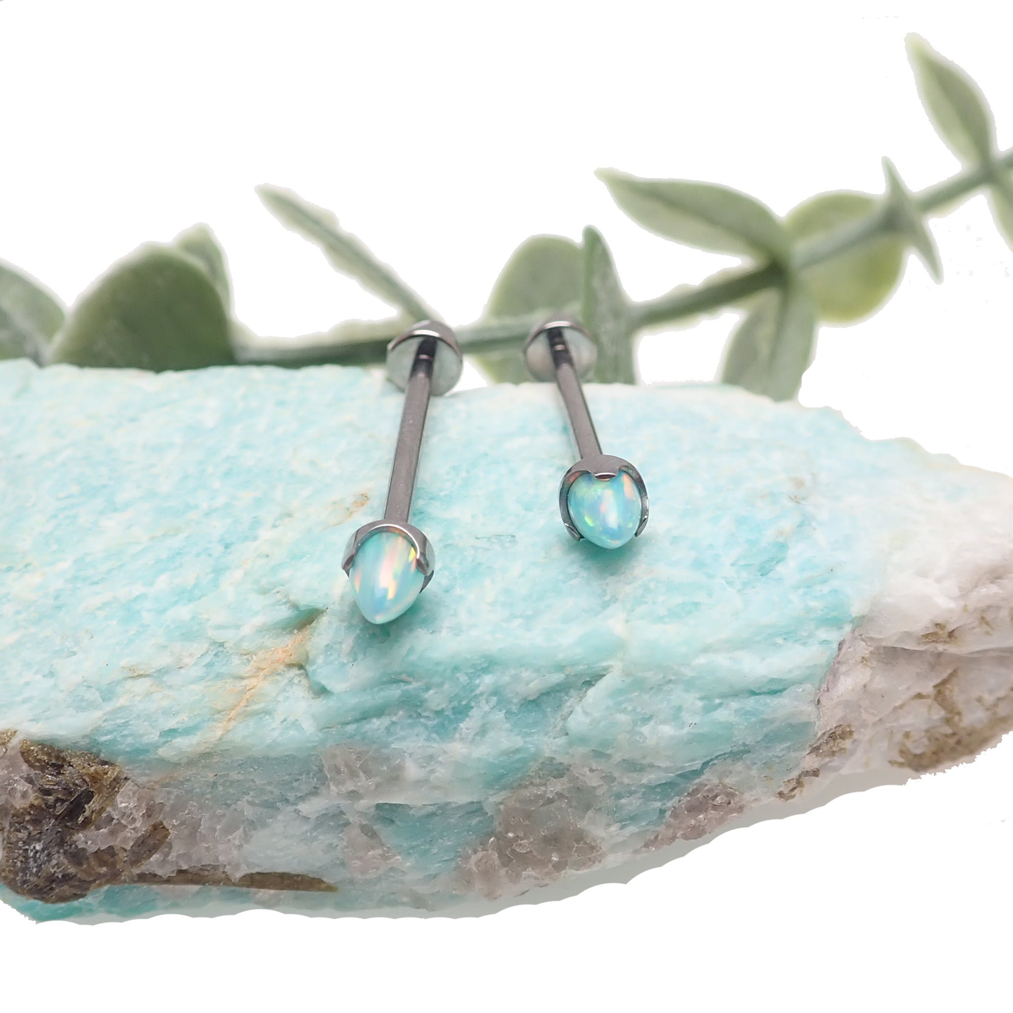 Moon Yellow Opal Cone Nipple Bar 16g - Body Clickers Body Jewelry