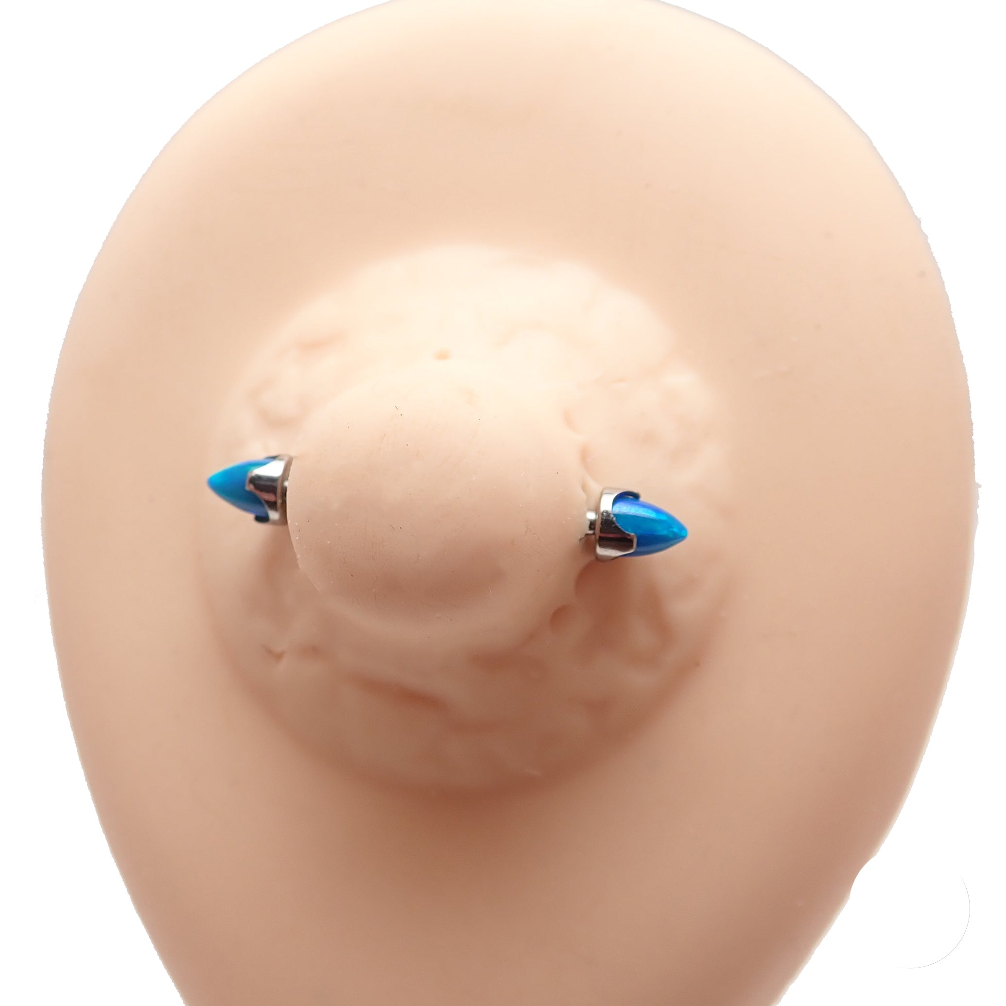 Peacock Blue Opal Cone Nipple Bar 16g - Body Clickers Body Jewelry
