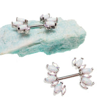 Rainbow CZ & White Opal Silver Steel Nipple Bar 14g - Body Clickers Body Jewelry
