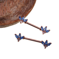 Blue & Clear CZ Rose Gold Flower Steel Nipple Bar 14g - Body Clickers Body Jewelry