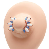 Blue CZ & White Opal Rose Gold - Dipped Steel Nipple Bar 14g - Body Clickers Body Jewelry