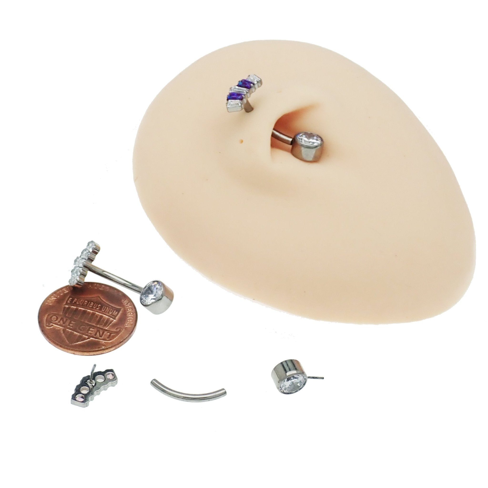 Marquise CZ Titanium Push Fit Belly Bar 14g, 16g - Body Clickers Body Jewelry