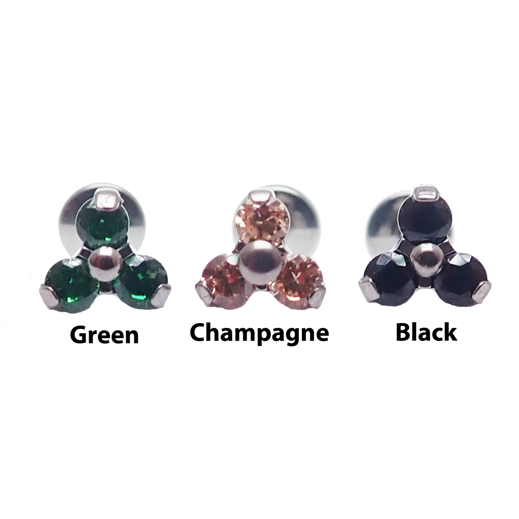 CZ Trio Cluster Flat Back Labret 18g, 16g, 14g - Body Clickers Body Jewelry