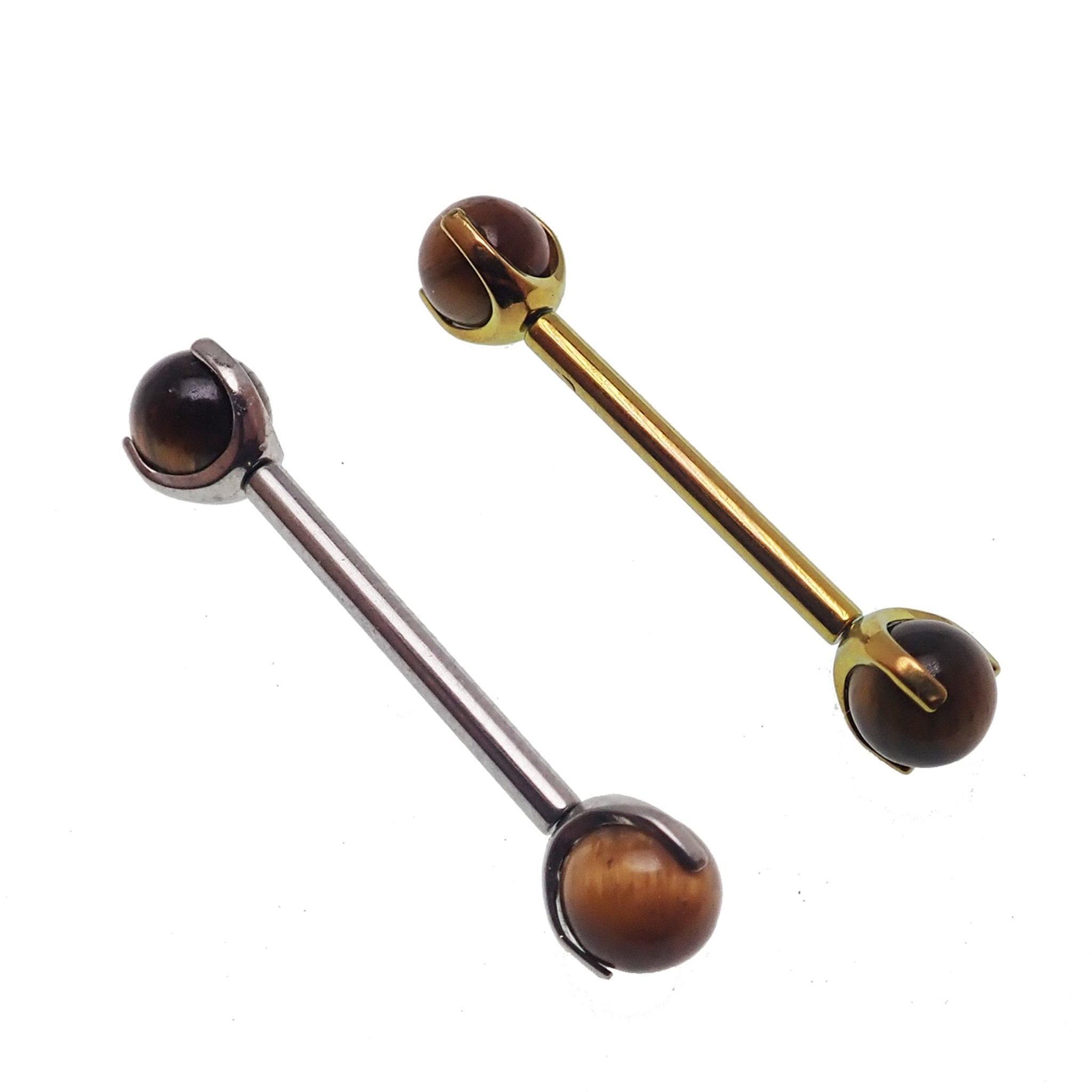 Tiger's Eye 5mm Ball Titanium Nipple Bar 14g, 12g - Body Clickers Body Jewelry