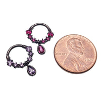 PVD Black CZ Tear Drop Steel Septum Clicker 16g