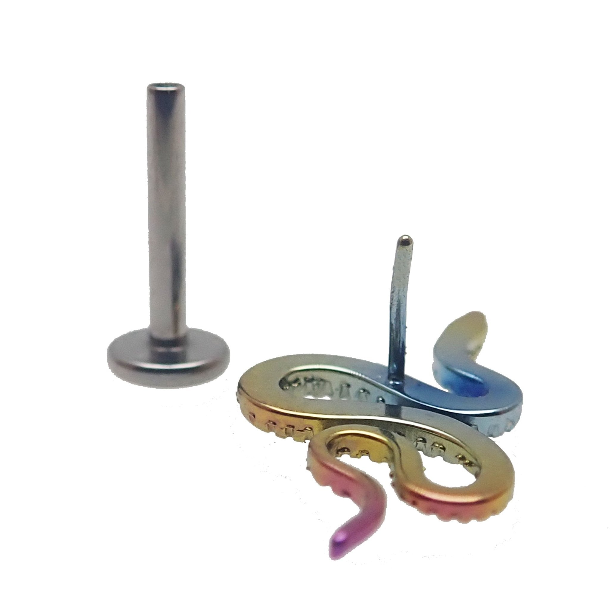 Rainbow - Anodized Snake Push Fit Titanium Flat Back 14g, 16g, 18g, 20g - Body Clickers Body Jewelry