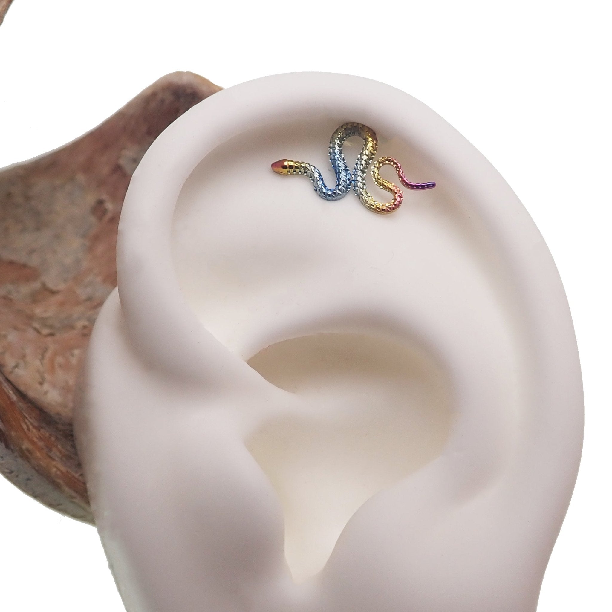 Rainbow - Anodized Snake Push Fit Titanium Flat Back 14g, 16g, 18g, 20g - Body Clickers Body Jewelry