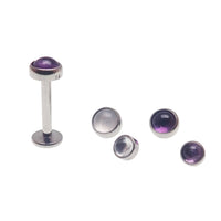 Amethyst / Moonstone Titanium Flatback Labret 18g, 16g, 14g - Body Clickers Body Jewelry