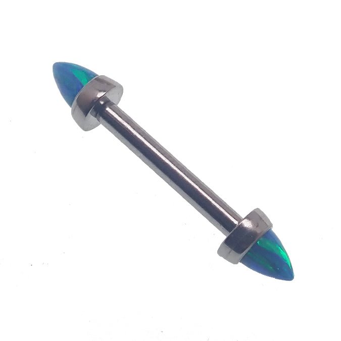 Peacock Blue Opal Cone Nipple Bar 14g - Body Clickers Body Jewelry