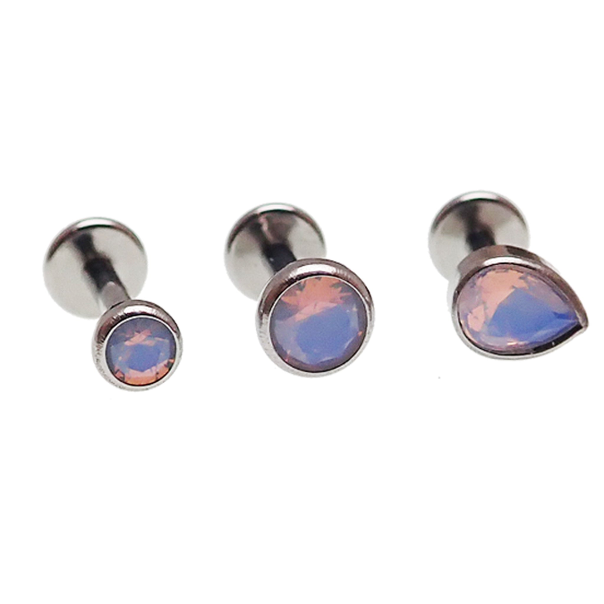 Opalite 3 Set Teardrop PUSH FIT Flatback Labret 20g, 18g, 16g, 14g - Body Clickers Body Jewelry