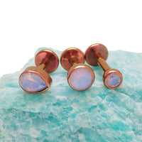 Opalite 3 - Set Rose Gold Anodized Teardrop PUSH FIT Flatback Labret 20g, 18g, 16g, 14g - Body Clickers Body Jewelry