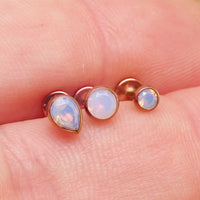Opalite 3 - Set Rose Gold Anodized Teardrop PUSH FIT Flatback Labret 20g, 18g, 16g, 14g - Body Clickers Body Jewelry
