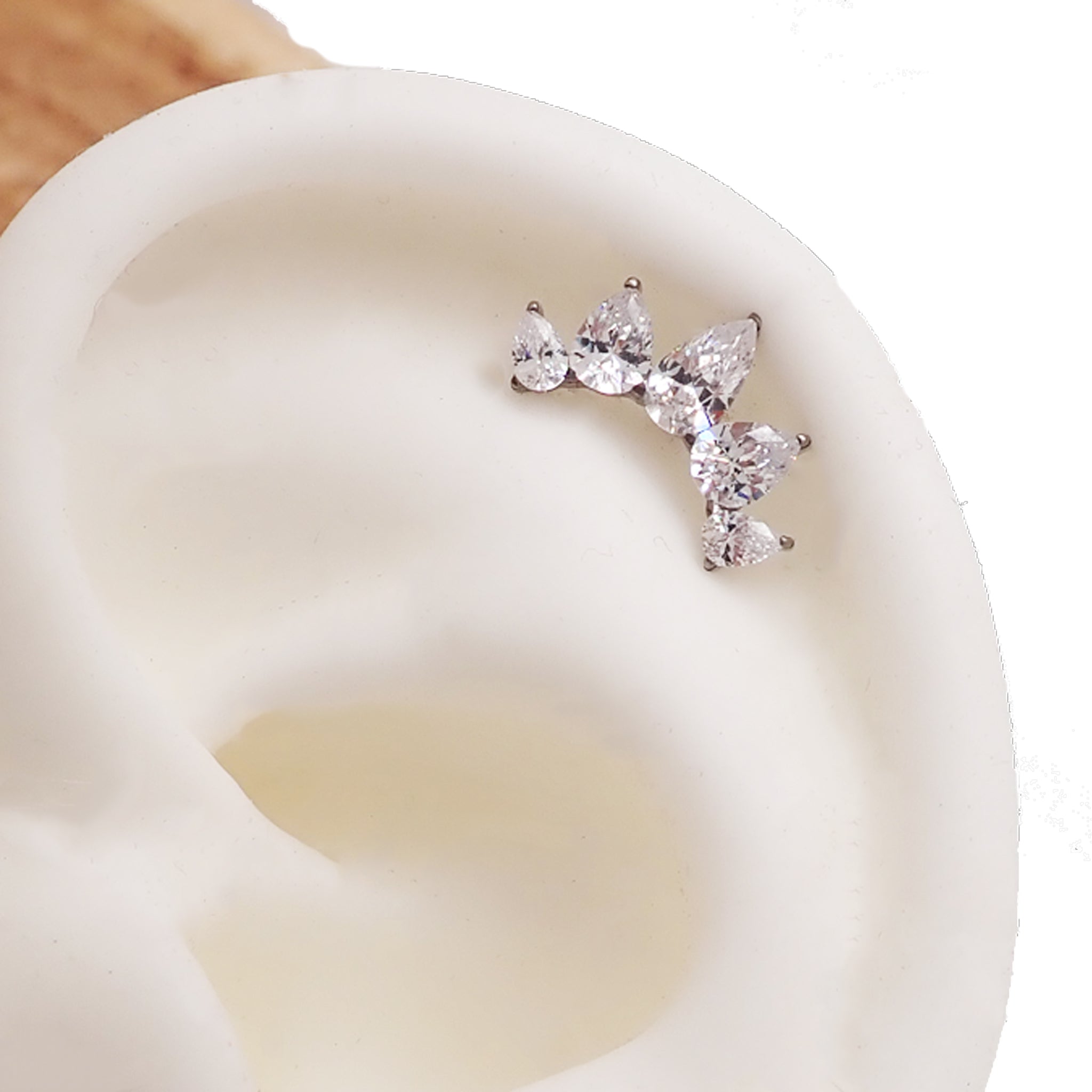 Clear CZ Peardrop Crown PUSH FIT Titanium Flatback - 20g, 18g, 16g, 14g - Body Clickers Body Jewelry