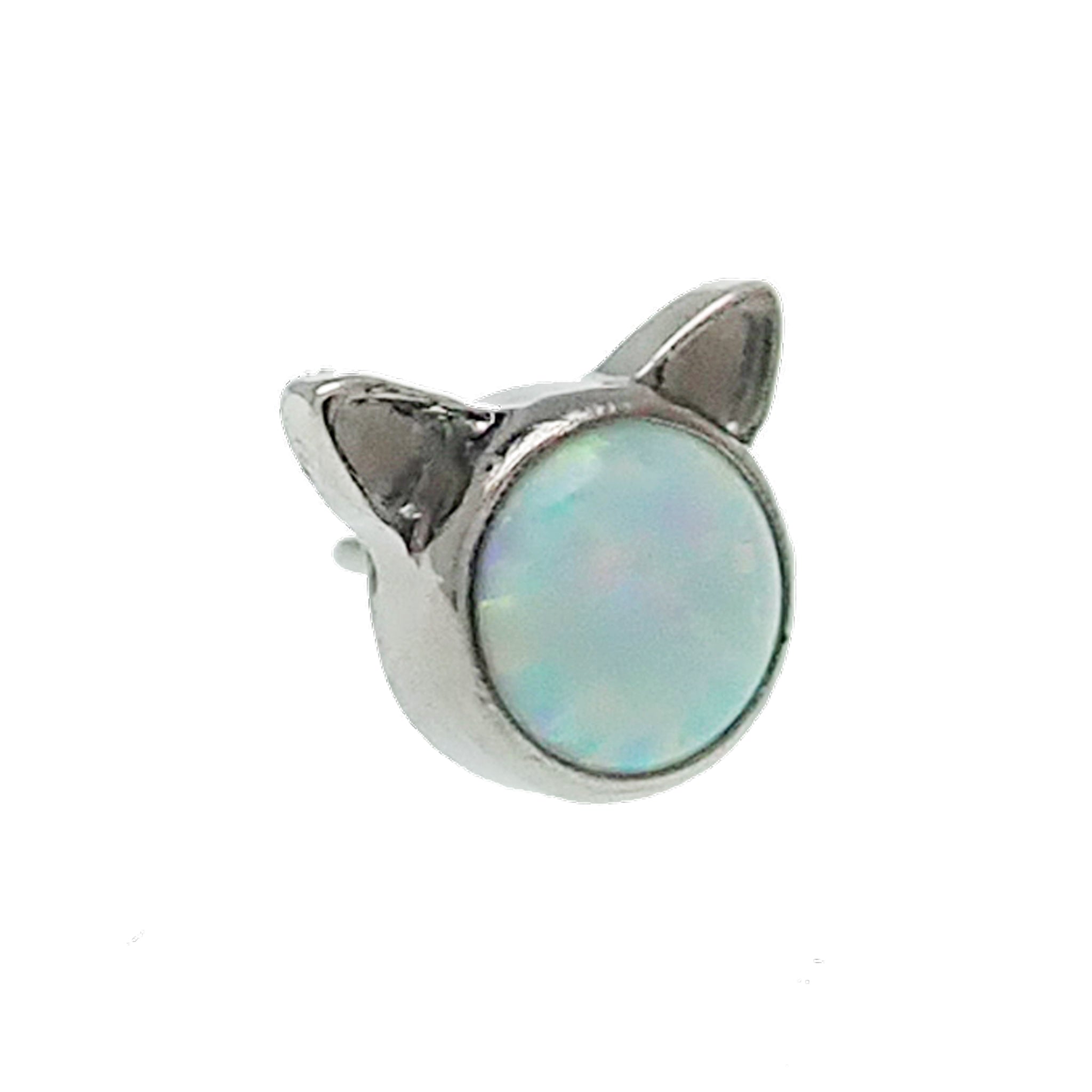 White Opal Cat Titanium Threadless Push Fit Flatback Piercing - 20g, 18g, 16g, 14g - Body Clickers Body Jewelry