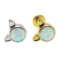 White Opal Cat Titanium Threadless Push Fit Flatback Piercing - 20g, 18g, 16g, 14g - Body Clickers Body Jewelry