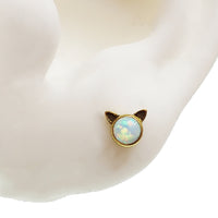 White Opal Cat Titanium Threadless Push Fit Flatback Piercing - 20g, 18g, 16g, 14g - Body Clickers Body Jewelry