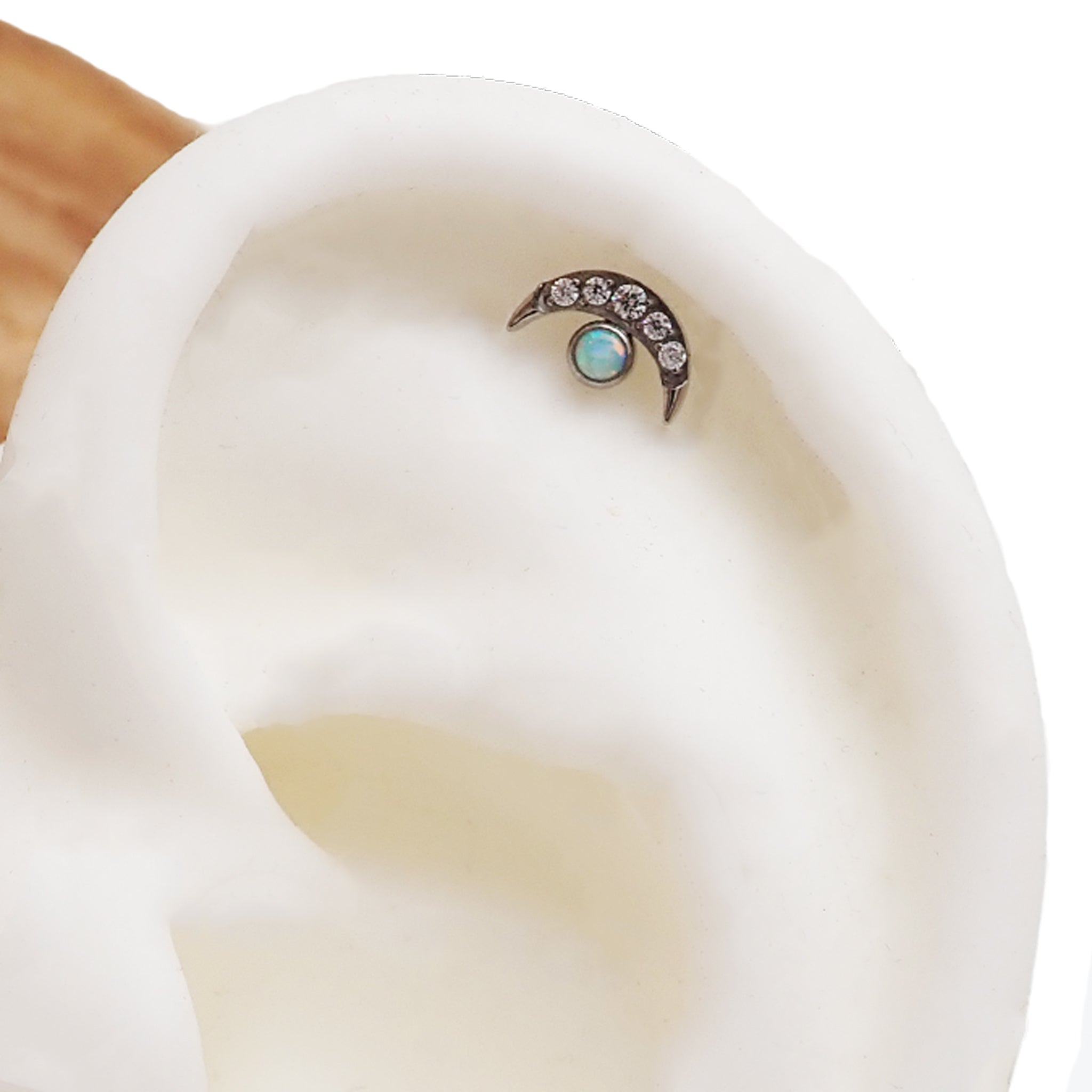 Titanium Clear CZ & Fire Opal Push Fit Piercing - 20g, 18g, 16g, 14g - Body Clickers Body Jewelry