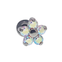Pair of Rainbow AB CZ Flower Titanium Earrings - Body Clickers Body Jewelry