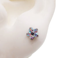 Pair of Rainbow AB CZ Flower Titanium Earrings - Body Clickers Body Jewelry