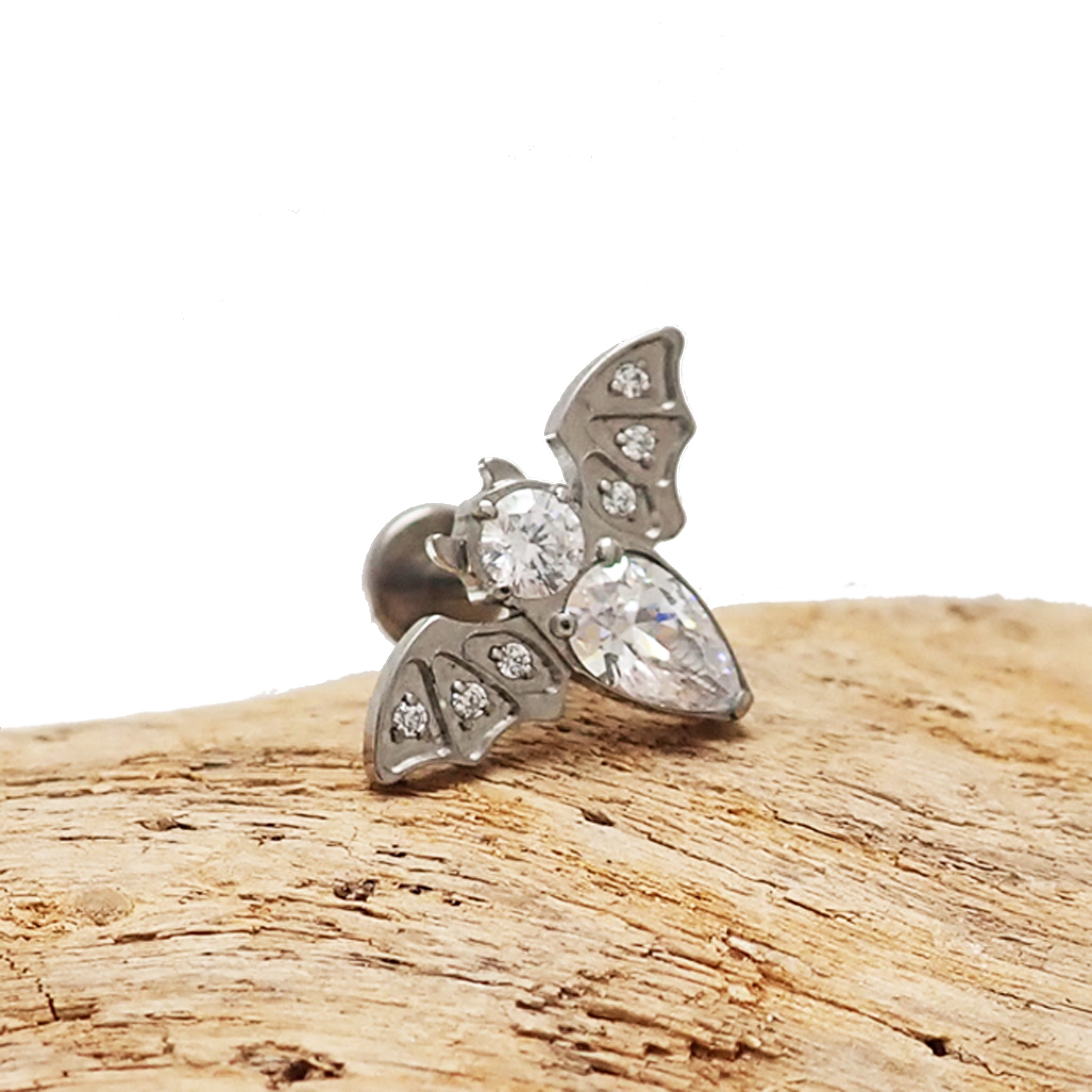 CZ Bat Titanium Push Fit Flatback Piercing - 20g, 18g, 16g,14g - Body Clickers Body Jewelry