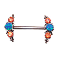 Teal Opal & Orange CZ Push Fit Nipple Bar 14g - Body Clickers Body Jewelry
