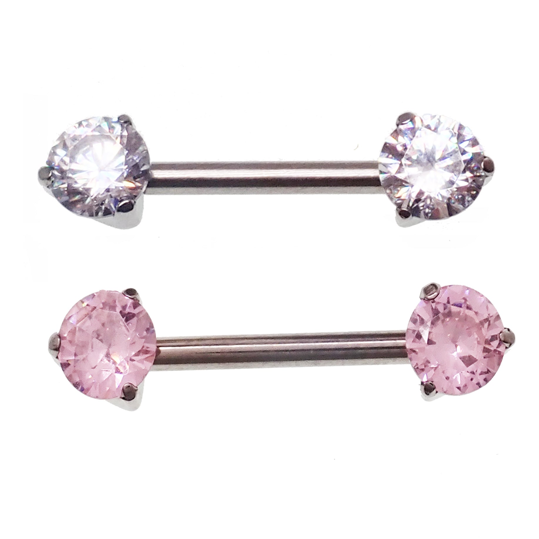 Push Fit Threadless Nipple Bar CZ ,12g,14g, 16g, - Body Clickers Body Jewelry