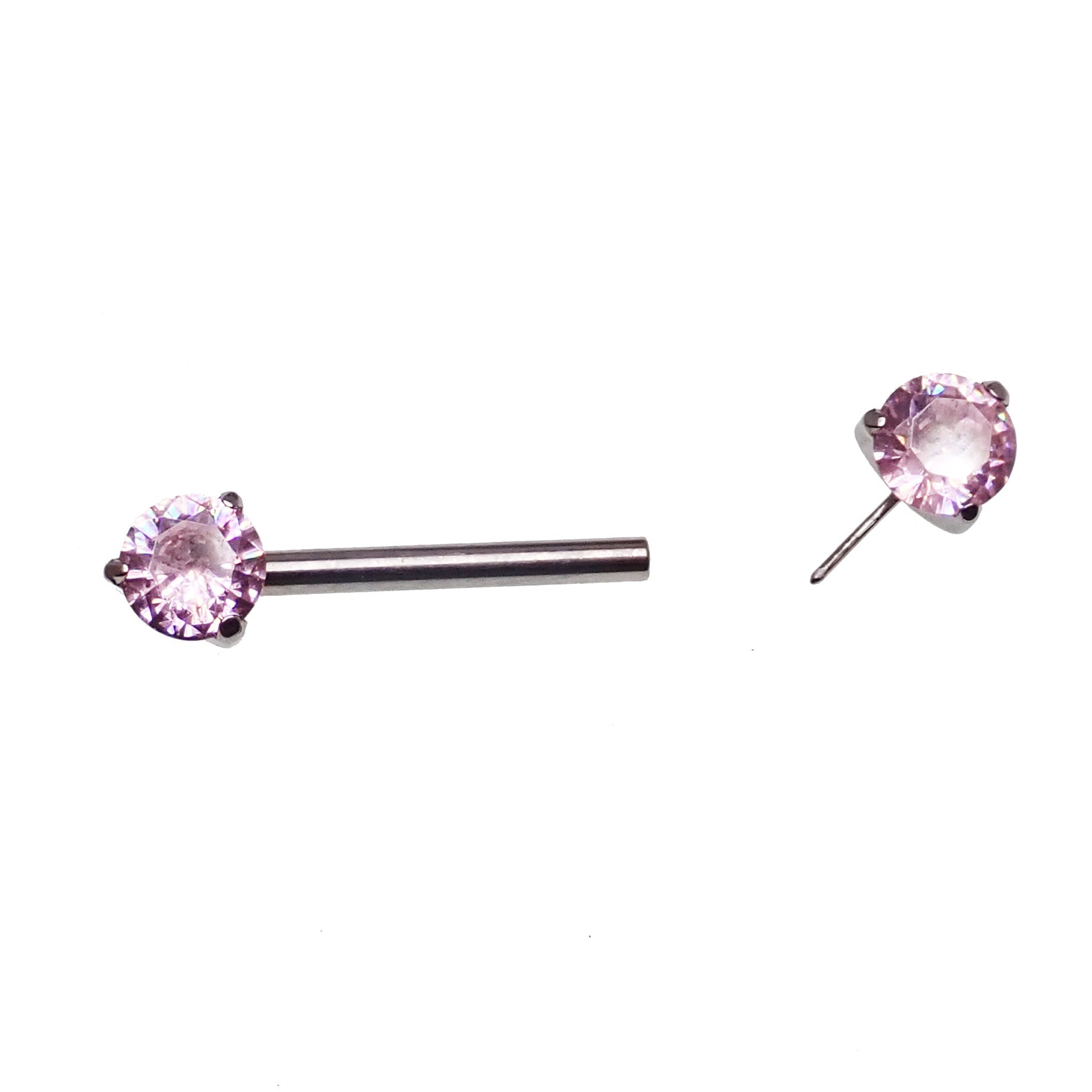 Push Fit Threadless Nipple Bar CZ ,12g,14g, 16g, - Body Clickers Body Jewelry