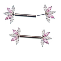 Titanium CZ Pink Petals Push Fit Nipple 16g,14g,12g - Body Clickers Body Jewelry