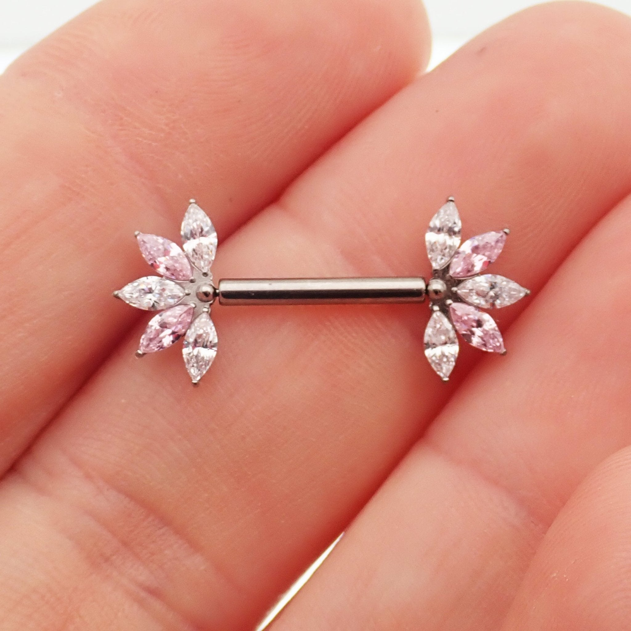 Titanium CZ Pink Petals Push Fit Nipple 16g,14g,12g - Body Clickers Body Jewelry