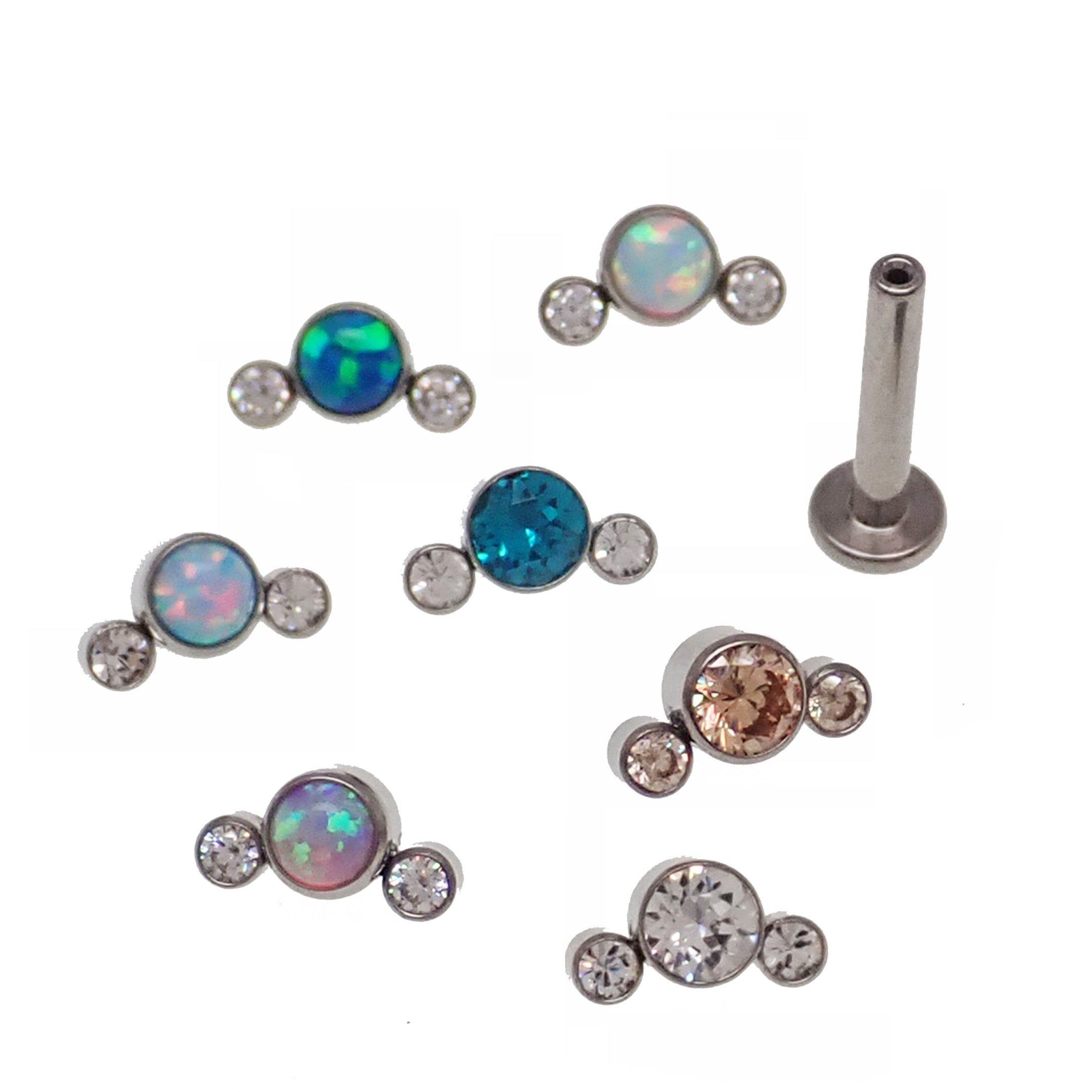CZ & Opal Small Cluster Flatback Piercing 14g, 16g, 18g - Body Clickers Body Jewelry