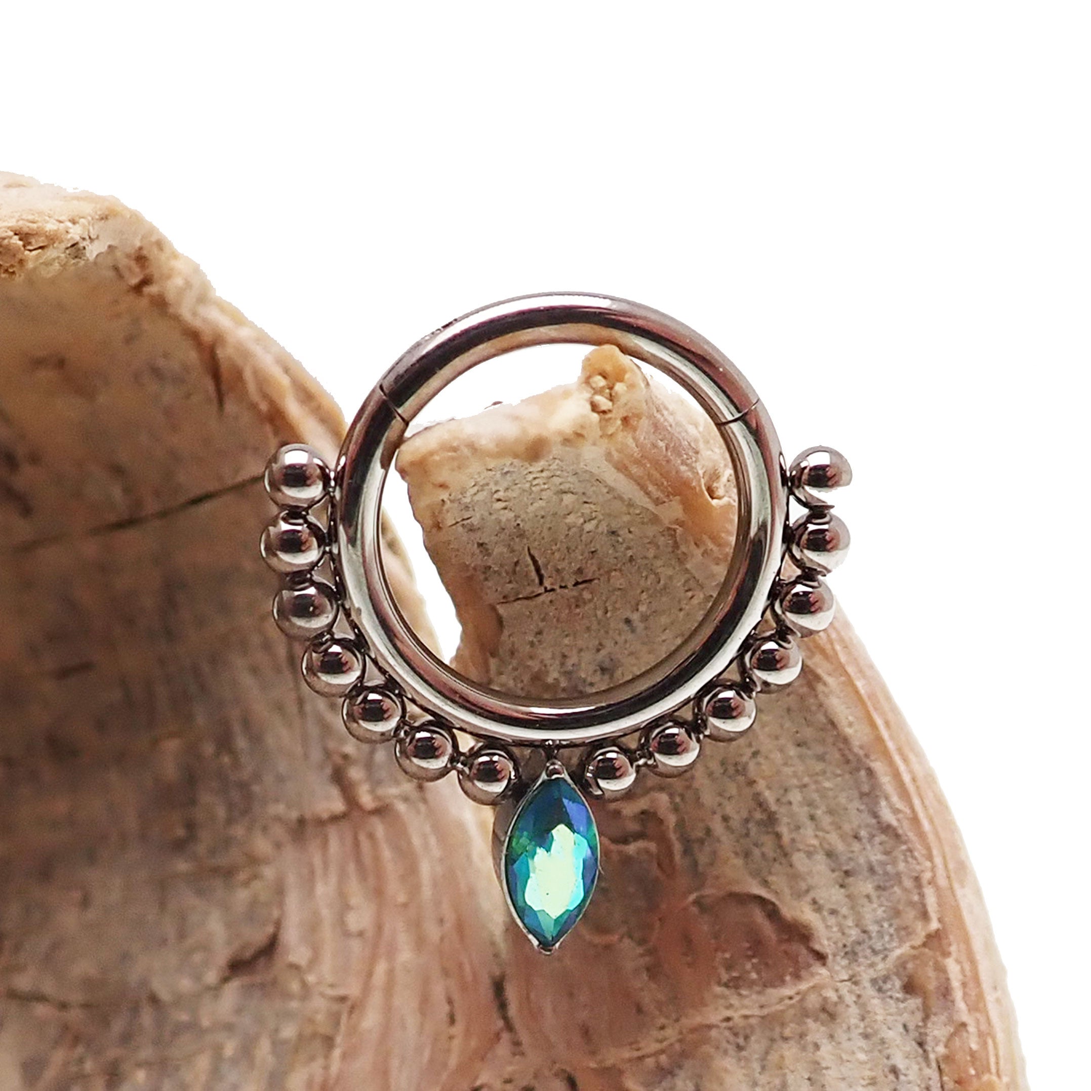 Beaded Teardrop Clicker Ring 16g