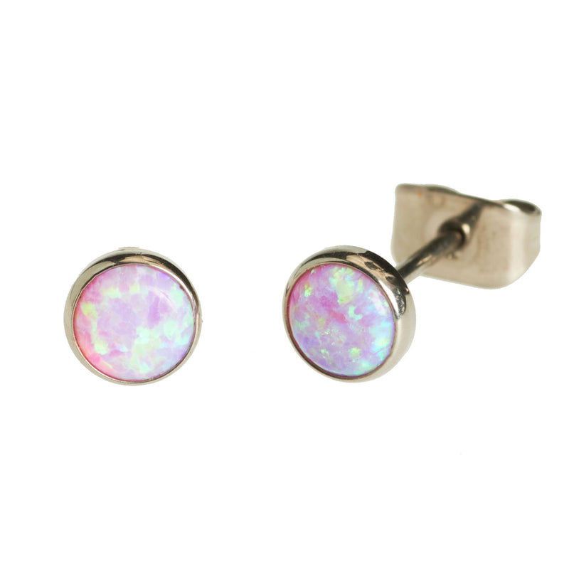 Pair Titanium Earrings Bubble Gum Opal