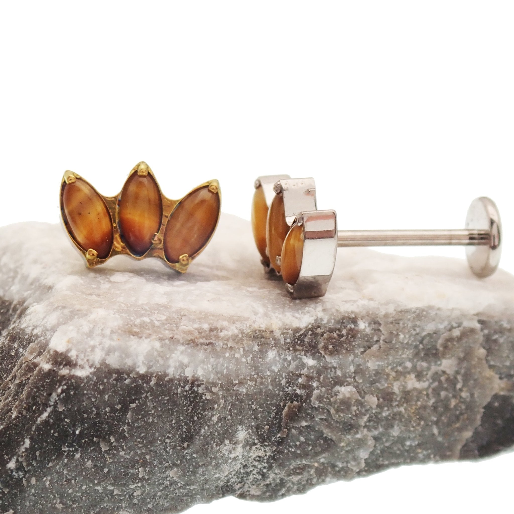 Tiger's Eye Lotus Push Fit Flatback Titanium 20g, 18g, 16g, 14g - Body Clickers Body Jewelry