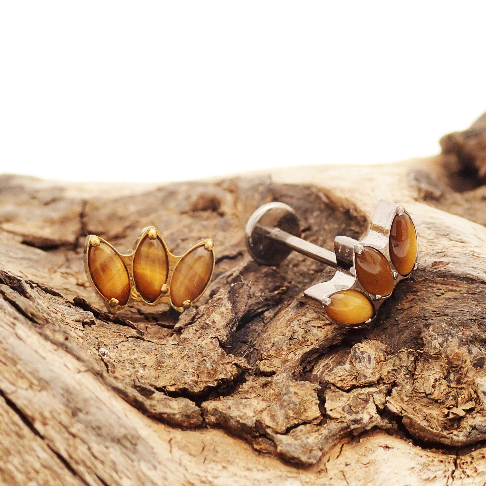 Tiger's Eye Lotus Push Fit Flatback Titanium 20g, 18g, 16g, 14g - Body Clickers Body Jewelry