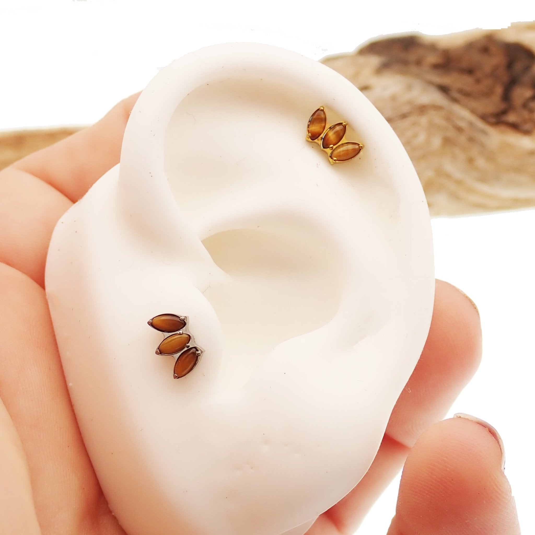 Tiger's Eye Lotus Push Fit Flatback Titanium 20g, 18g, 16g, 14g - Body Clickers Body Jewelry