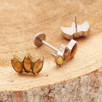 Tiger's Eye Lotus Push Fit Flatback Titanium 20g, 18g, 16g, 14g - Body Clickers Body Jewelry