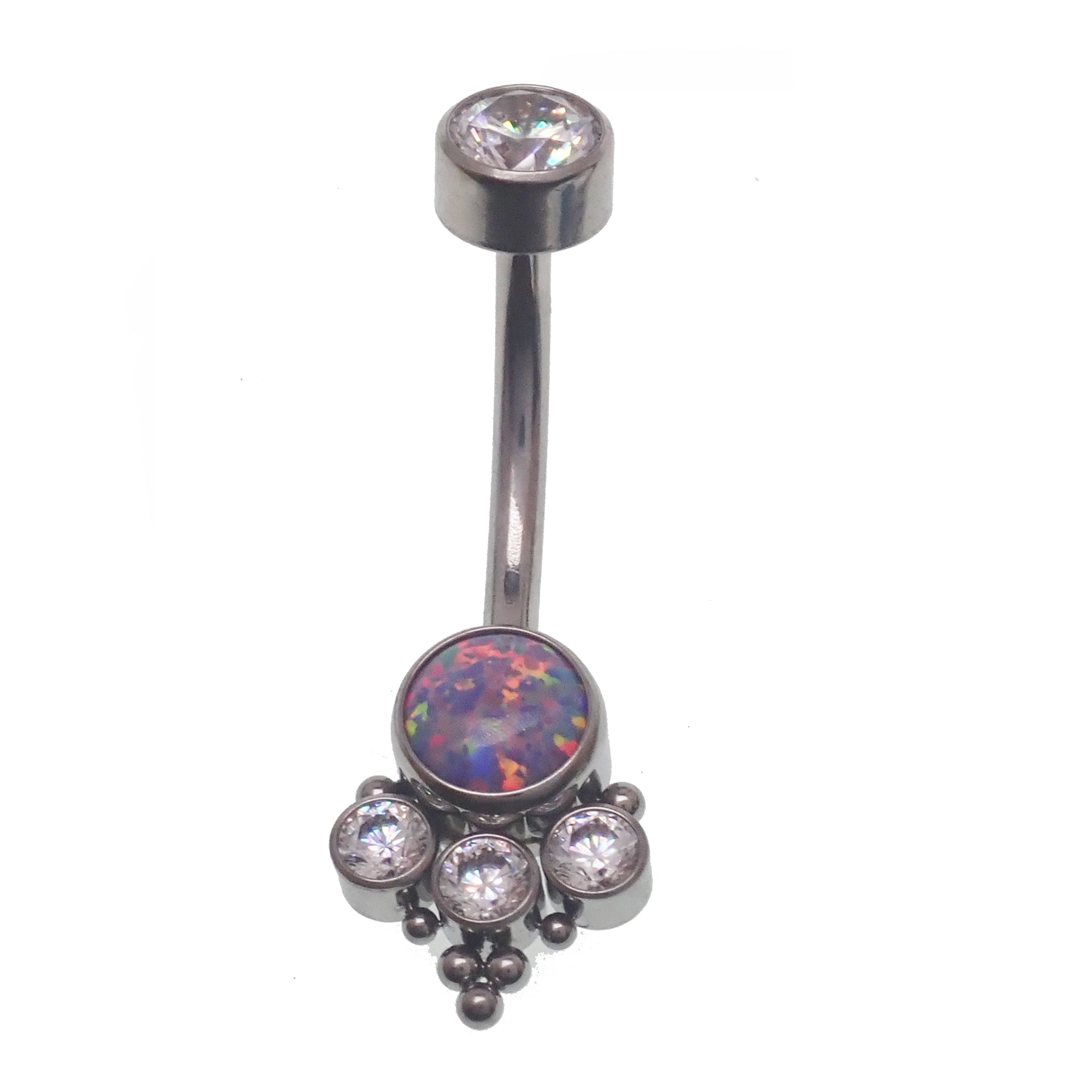 Opal Beaded CZ Cluster Belly Ring 14g
