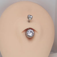 internally Threaded CZ Belly Bar 14g - Body Clickers Body Jewelry