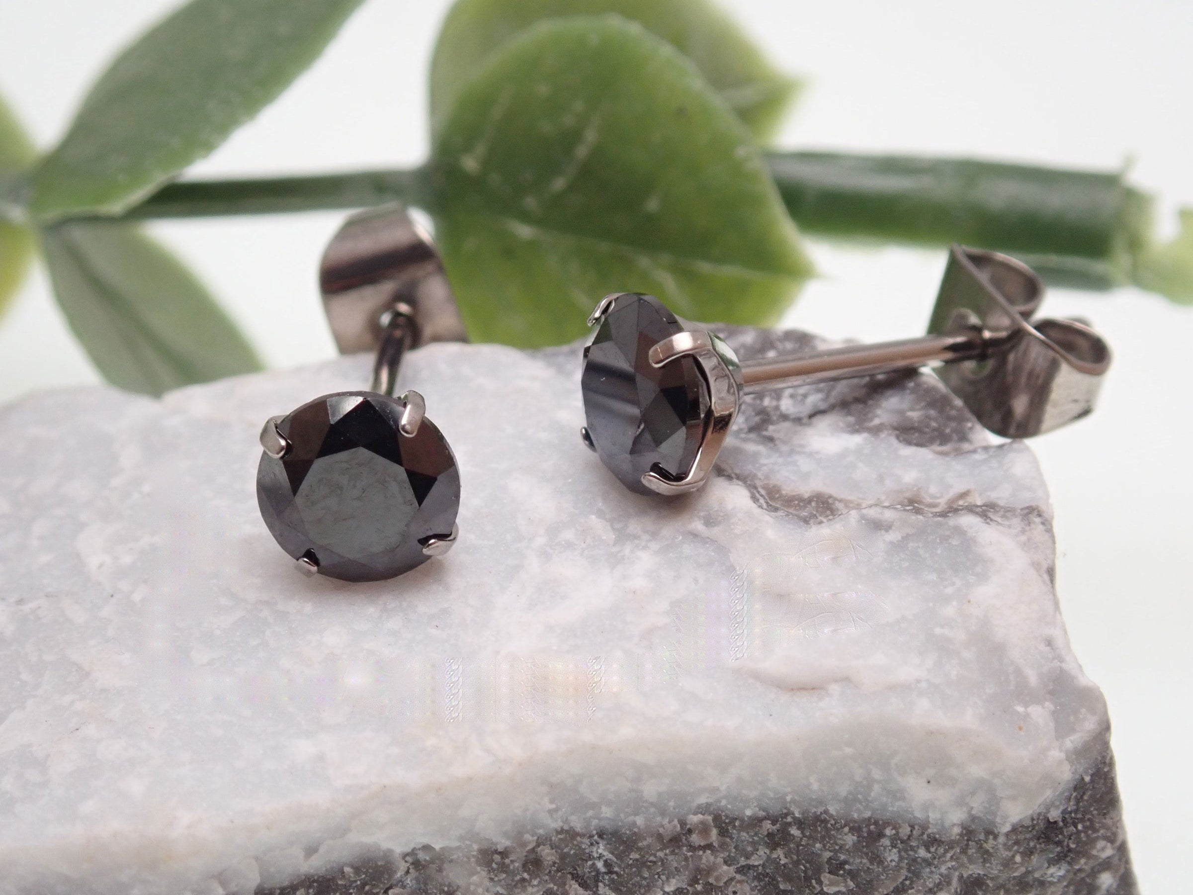 Titanium Earrings Black Crystal