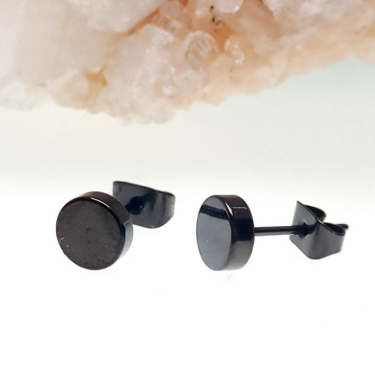Black Titanium Disc Earring Pair