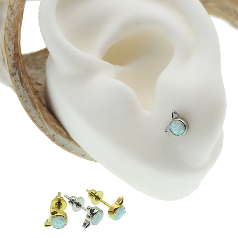 White Fire Opal Cat Titanium Earrings halobes