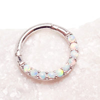Cabochon 14k Solid White Gold Opal Clicker 16g