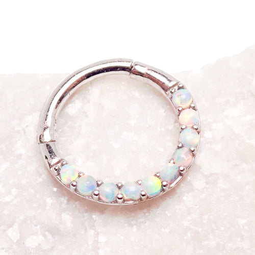Cabochon 14k Solid White Gold Opal Clicker 16g