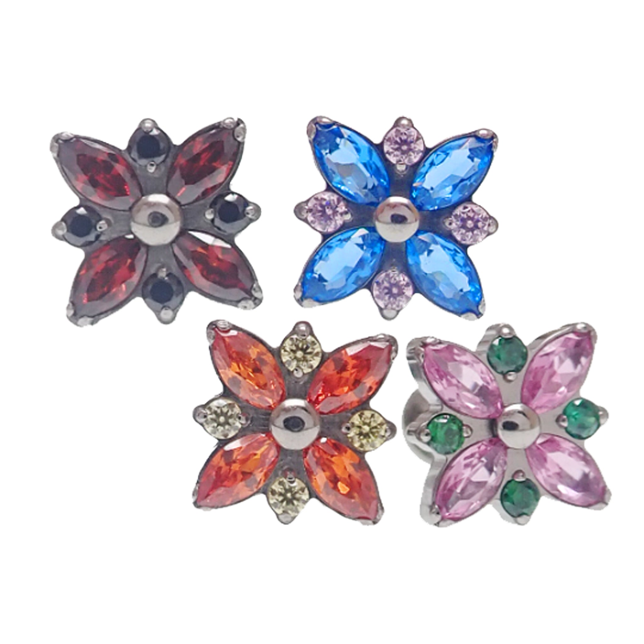 Flower Bloom CZ Flatback 18g, 16g, 14g - Body Clickers Body Jewelry