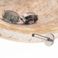 Semi - Precious Oval Titanium Flatback Piercing - 18g, 16g, 14g - Body Clickers Body Jewelry