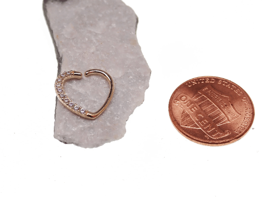 CZ Heart 14k Gold 16g Pull Apart Ring - Body Clickers Body Jewelry