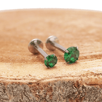 Emerald Green CZ Flatback Earring - 18g, 16g, 14g - Body Clickers Body Jewelry