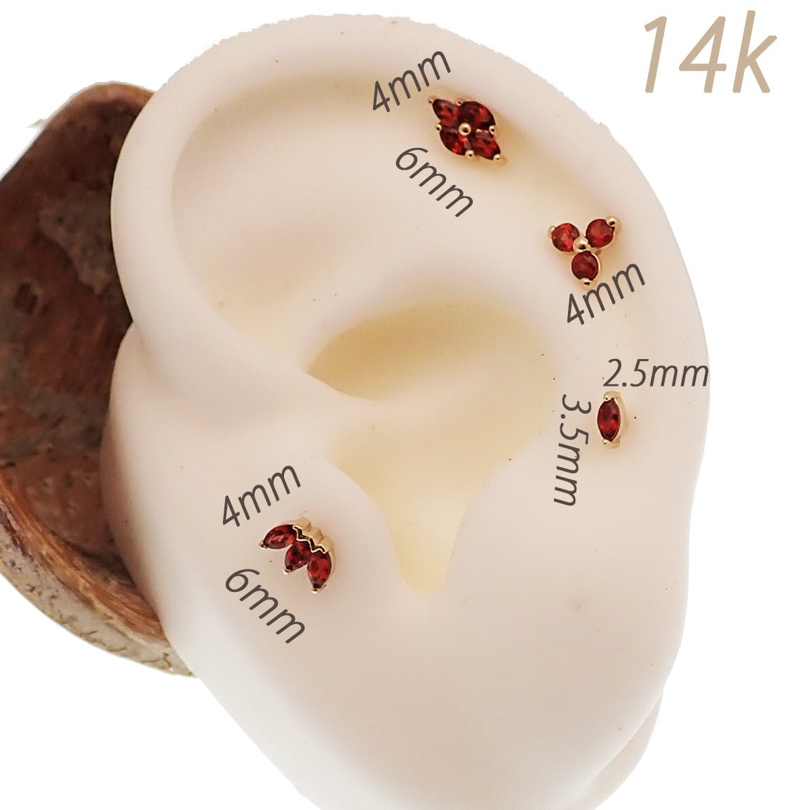 14K Natural stone Garnet Threadless Piercing - Body Clickers Body Jewelry