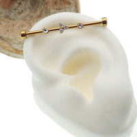 Clear CZ Tri - Flower Industrial Scaffold Titanium Bar 14g - Body Clickers Body Jewelry