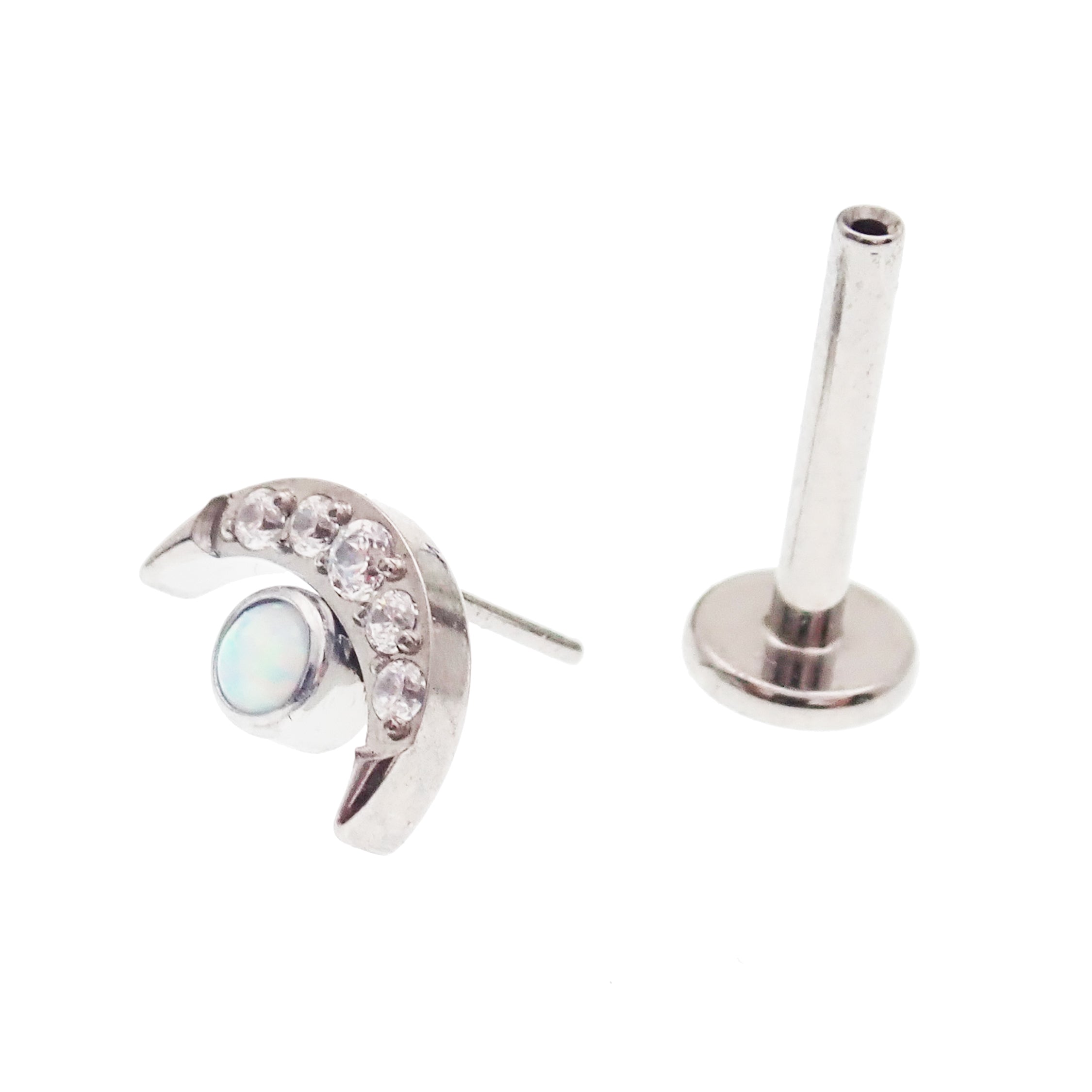 Titanium Clear CZ & Fire Opal Push Fit Piercing - 20g, 18g, 16g, 14g - Body Clickers Body Jewelry